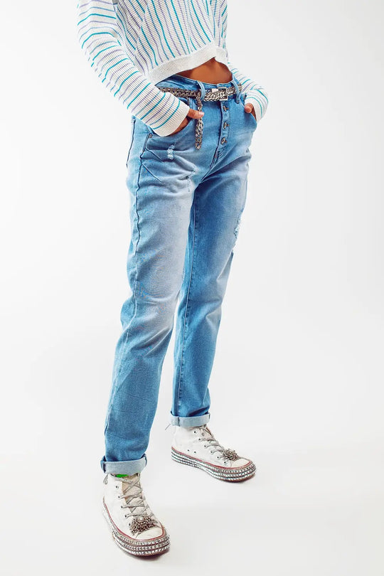 Jean mom à taille haute et détail boutonné - Pantalons