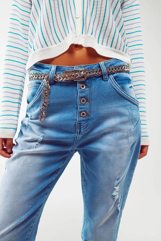 Jean mom à taille haute et détail boutonné - Pantalons