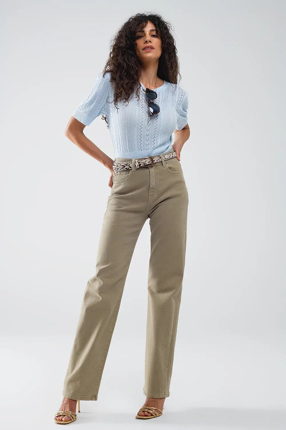 Jean mom ample à taille haute beige - Pantalons