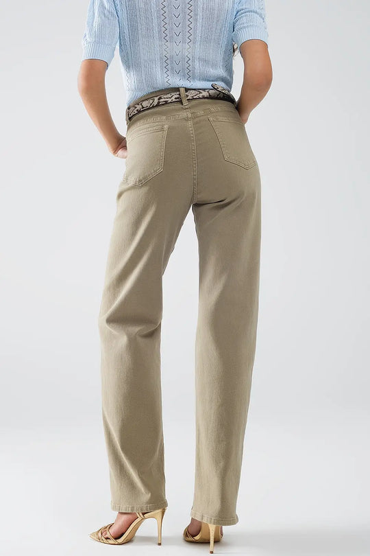 Jean mom ample à taille haute beige - Pantalons