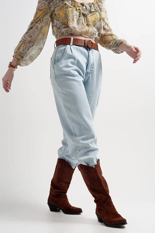 Jean mom ample taille haute Délavage clair - Pantalons