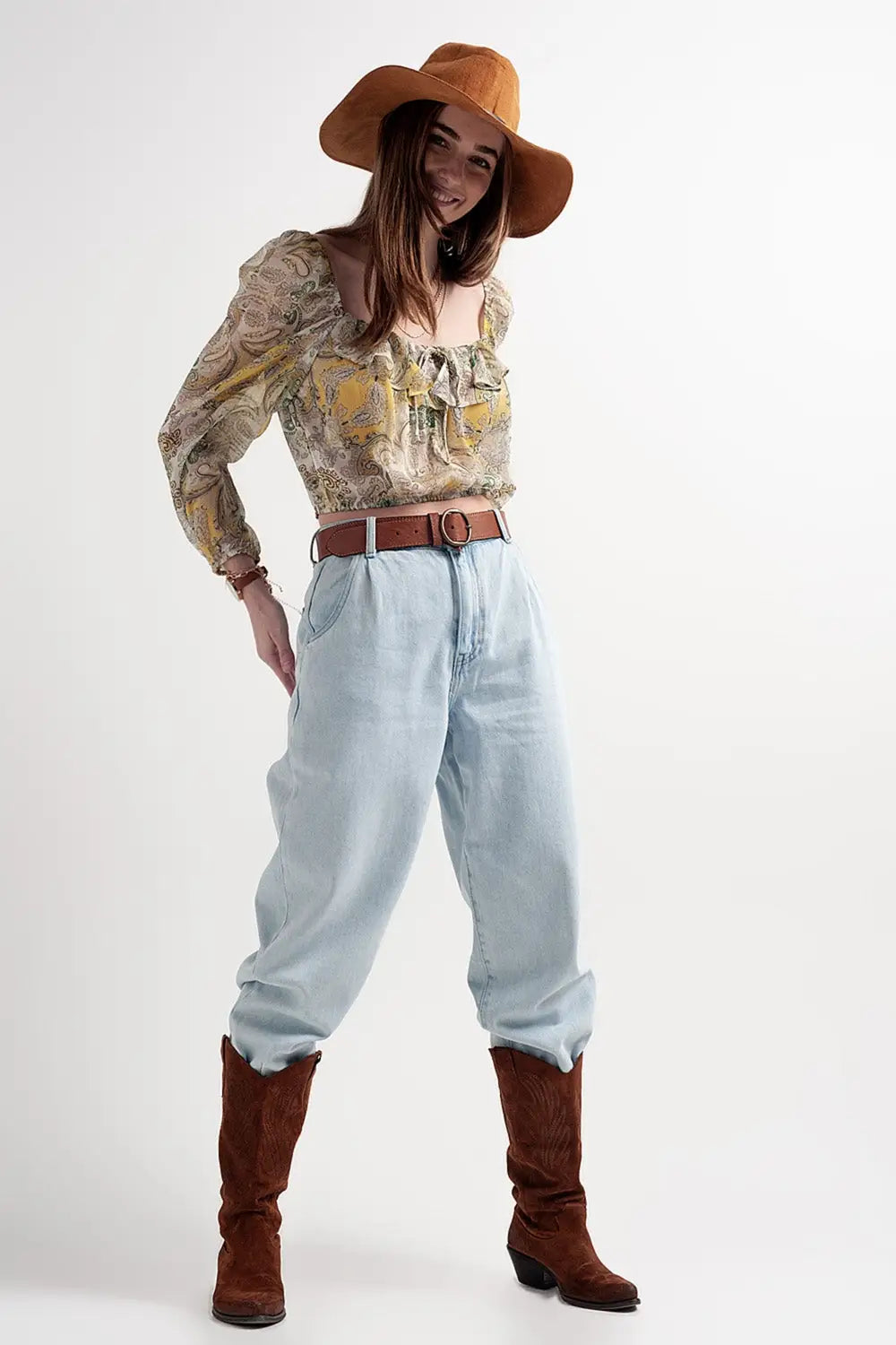 Jean mom ample taille haute Délavage clair - Pantalons