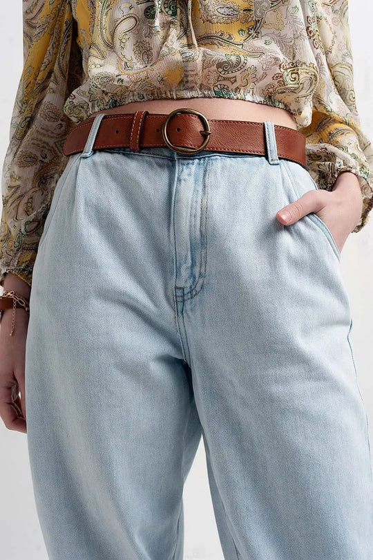Jean mom ample taille haute Délavage clair - Pantalons