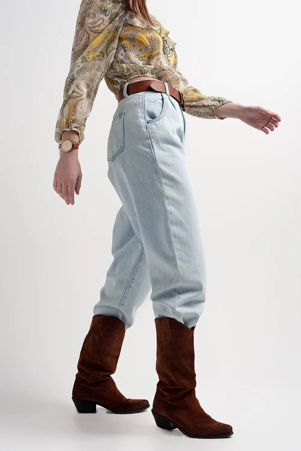 Jean mom ample taille haute Délavage clair - Pantalons