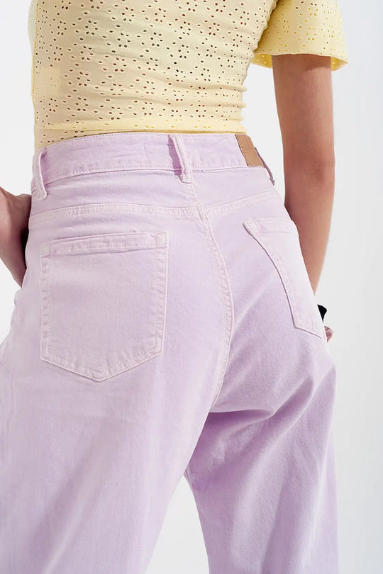 Jean mom avec taille haute et plis sur le devant en lilas - Pantalons