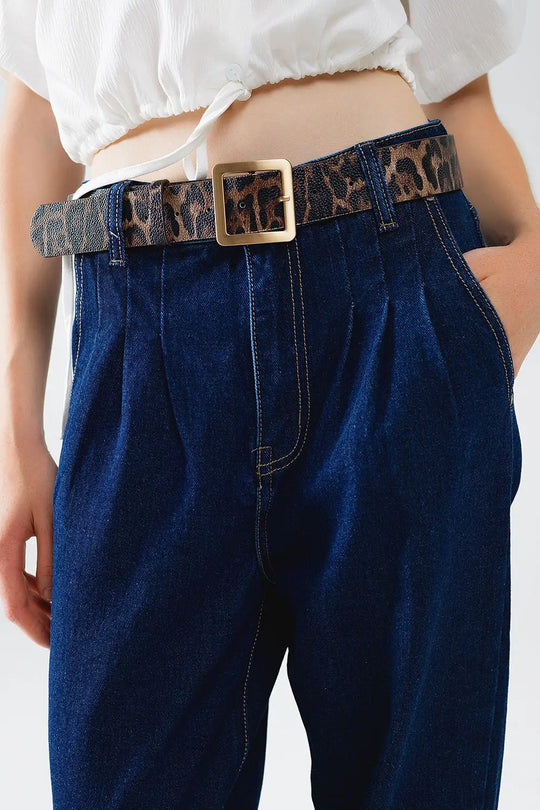 Jean Mom Bleu Raw Avec Détail Plissé - Pantalons