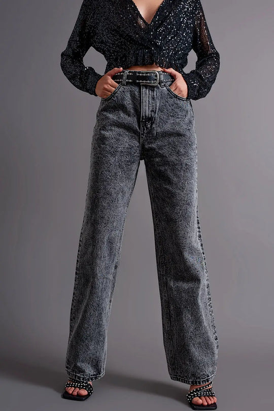 Jean mom de qualité supérieure à taille haute noir - Pantalons