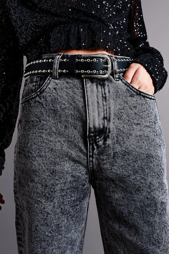 Jean mom de qualité supérieure à taille haute noir - Pantalons