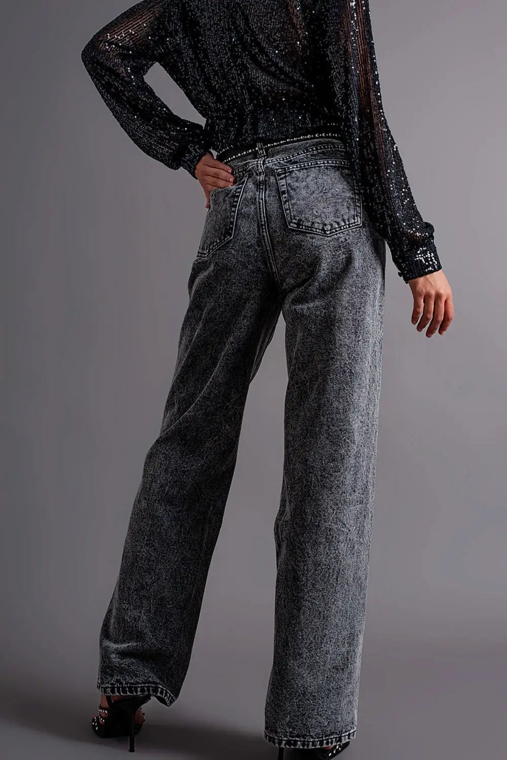 Jean mom de qualité supérieure à taille haute noir - Pantalons