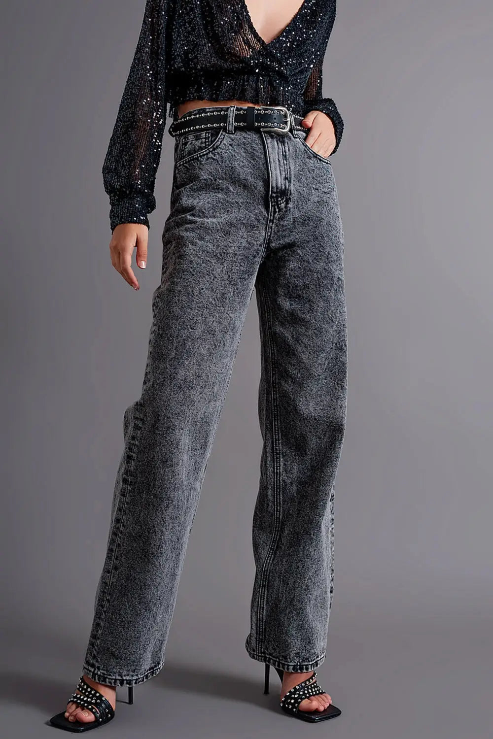 Jean mom de qualité supérieure à taille haute noir - Pantalons