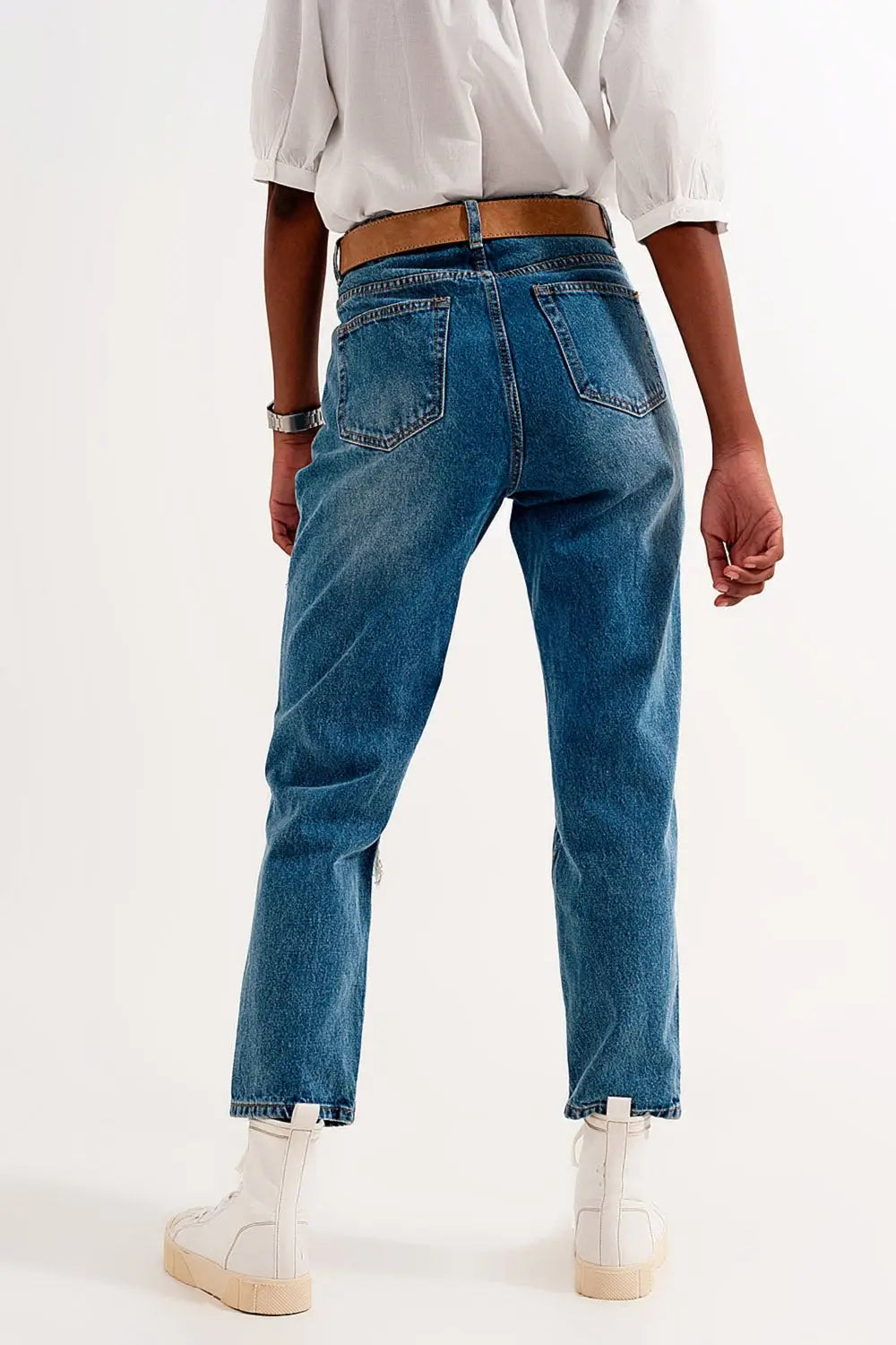 Jean mom délavé Bleu - Pantalons