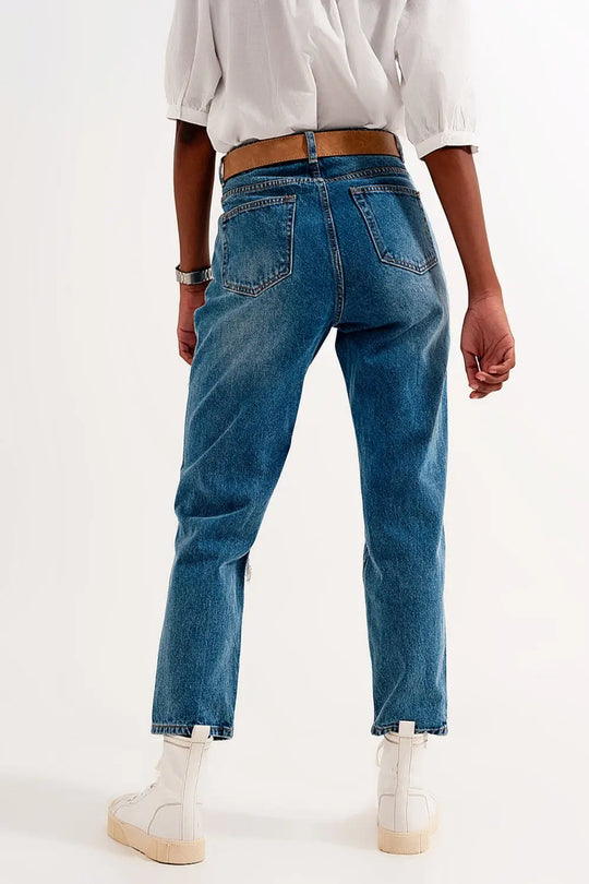 Jean mom délavé Bleu - Pantalons