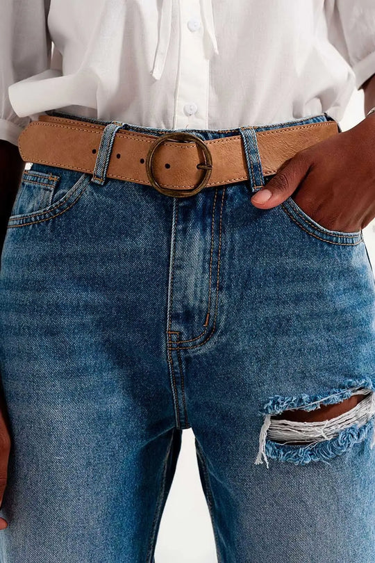 Jean mom délavé Bleu - Pantalons