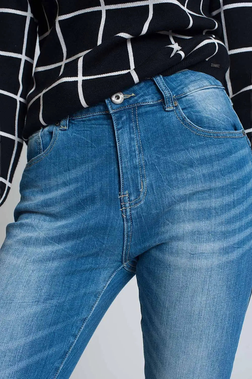 Jean mom slim taille haute Délavage clair - Pantalons