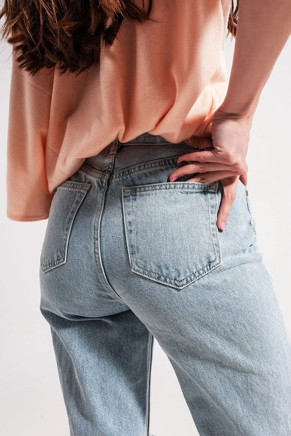 Jean mom taille haute à déchirures Délavage clair - Pantalons