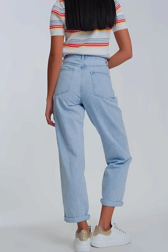 Jean mom taille haute - Bleu Clair - Pantalons