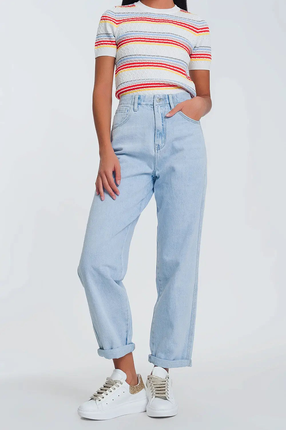 Q2 Jean mom taille haute - Bleu Clair
