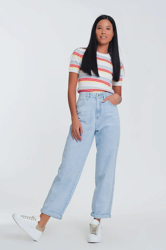 Jean mom taille haute - Bleu Clair - Pantalons