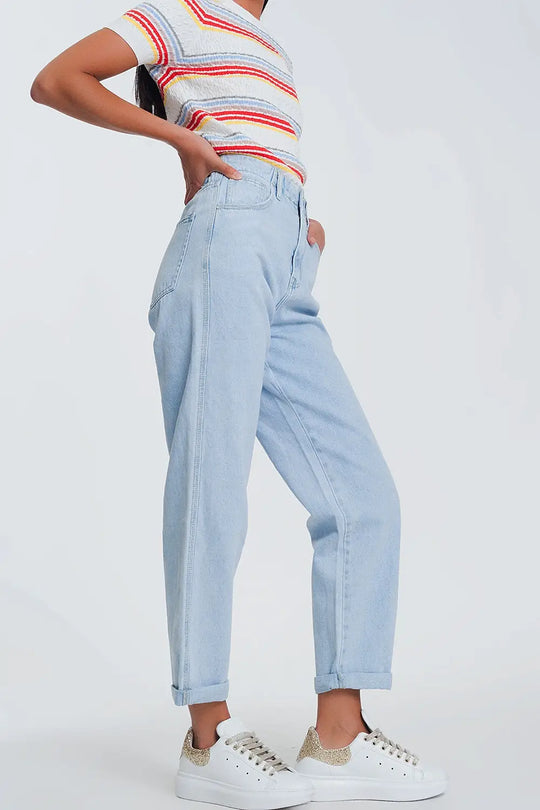 Jean mom taille haute - Bleu Clair - Pantalons