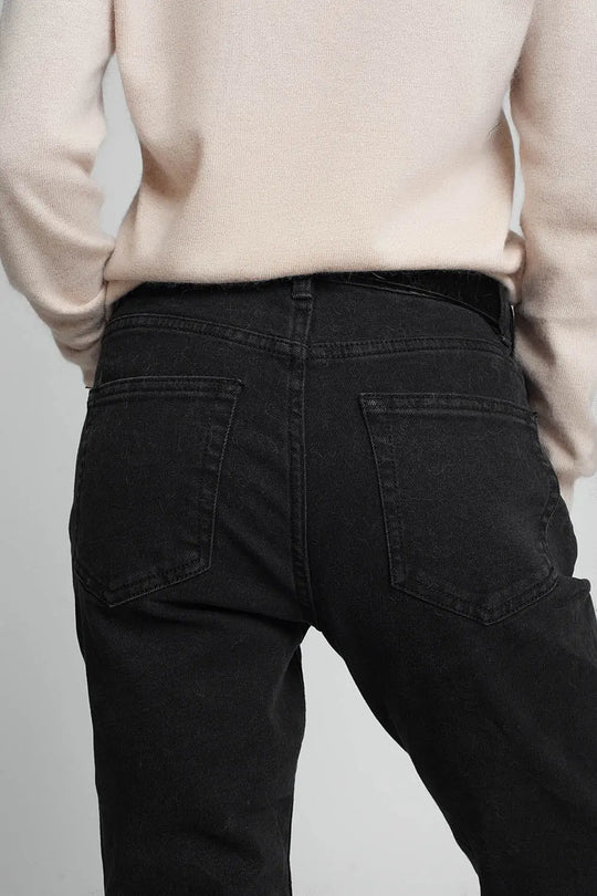 Jean mom taille haute Noir - Pantalons