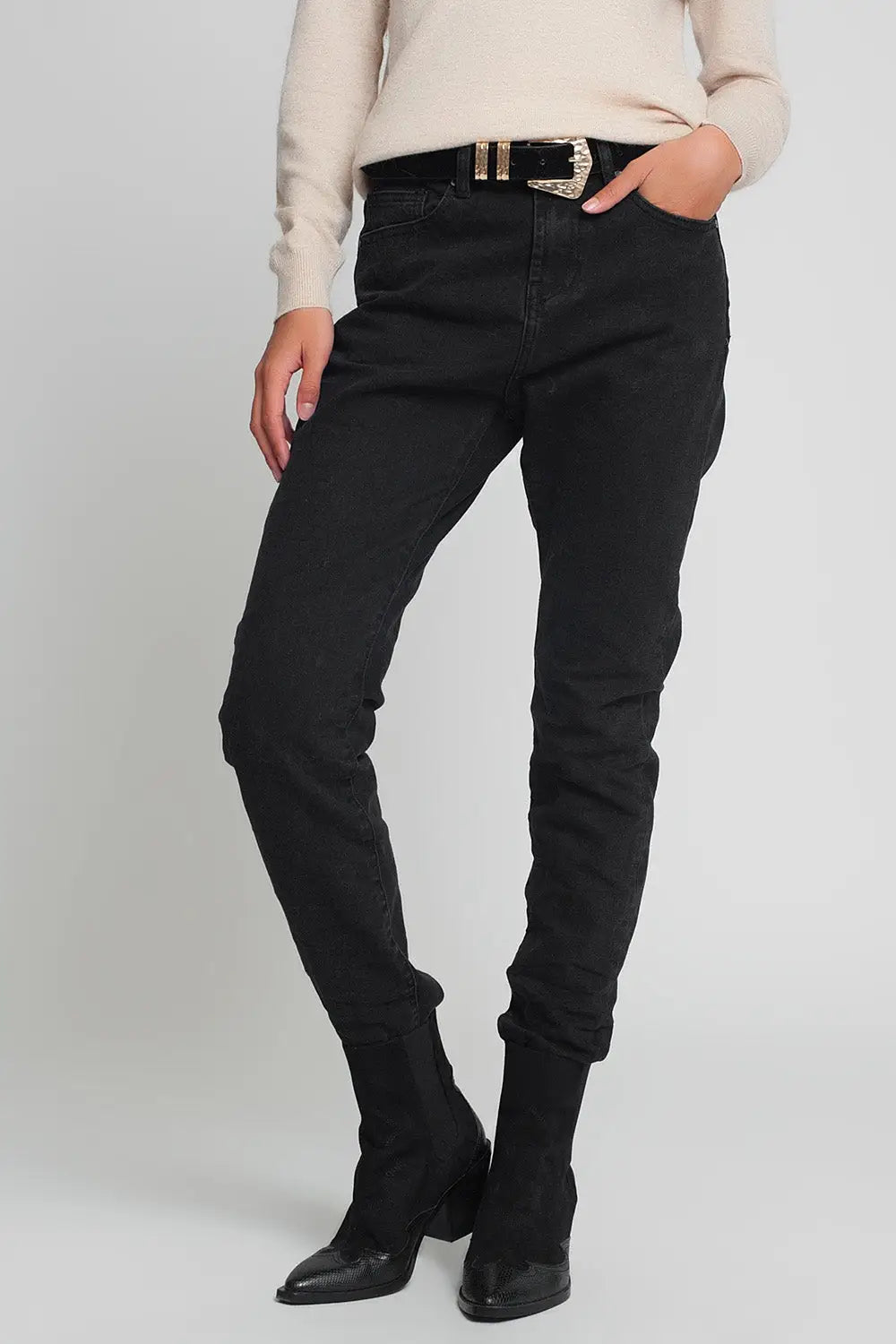Jean mom taille haute Noir - Pantalons