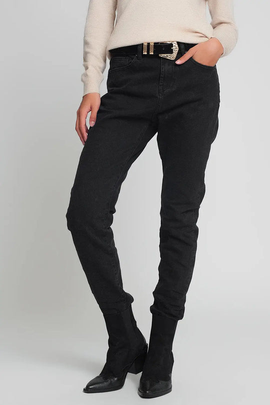 Jean mom taille haute Noir - Pantalons