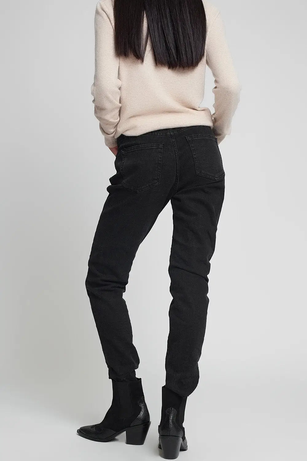 Jean mom taille haute Noir - Pantalons
