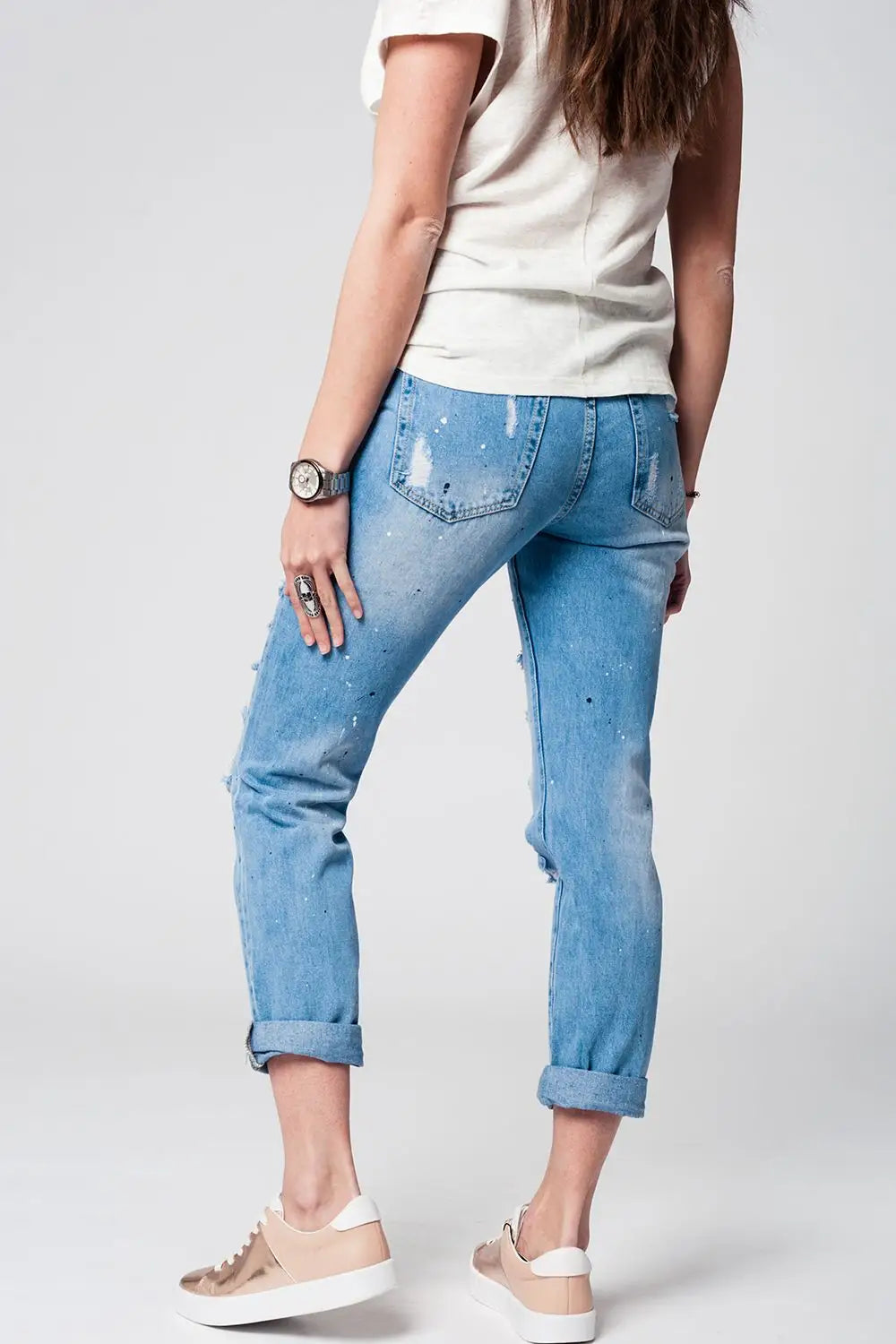 Jean mom usé et peinture splash - Pantalons