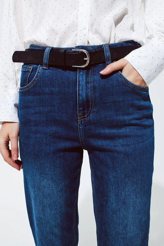 Jean Mum en délavage moyen avec ourlet plié - Pantalons