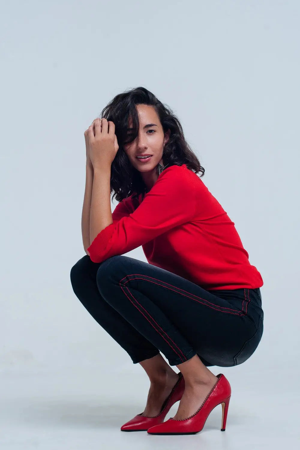 Jean noir skinny avec bandes sur les côtés - Pantalons
