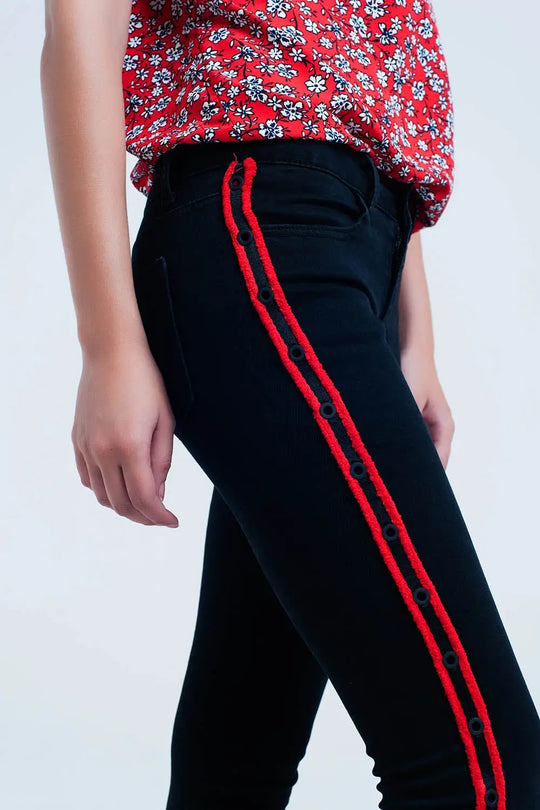 Jean noir super skinny avec œillets latéraux - Pantalons