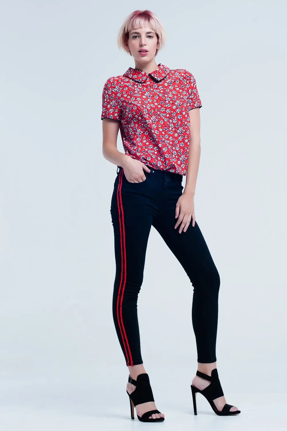Jean noir super skinny avec œillets latéraux - Pantalons