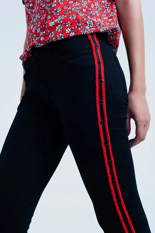 Jean noir super skinny avec œillets latéraux - Pantalons