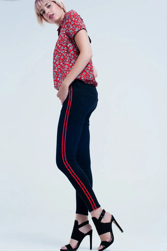 Jean noir super skinny avec œillets latéraux - Pantalons