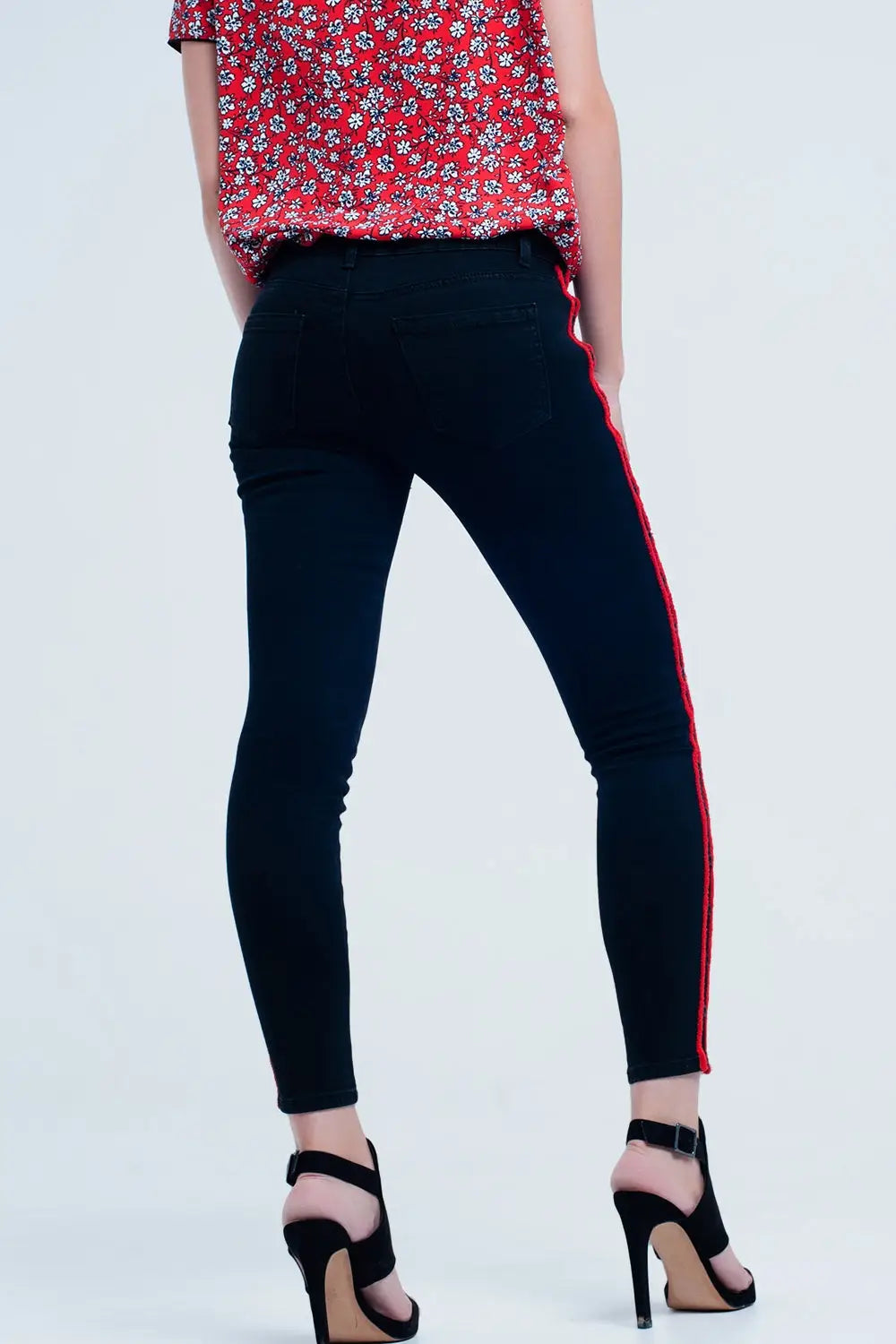 Jean noir super skinny avec œillets latéraux - Pantalons