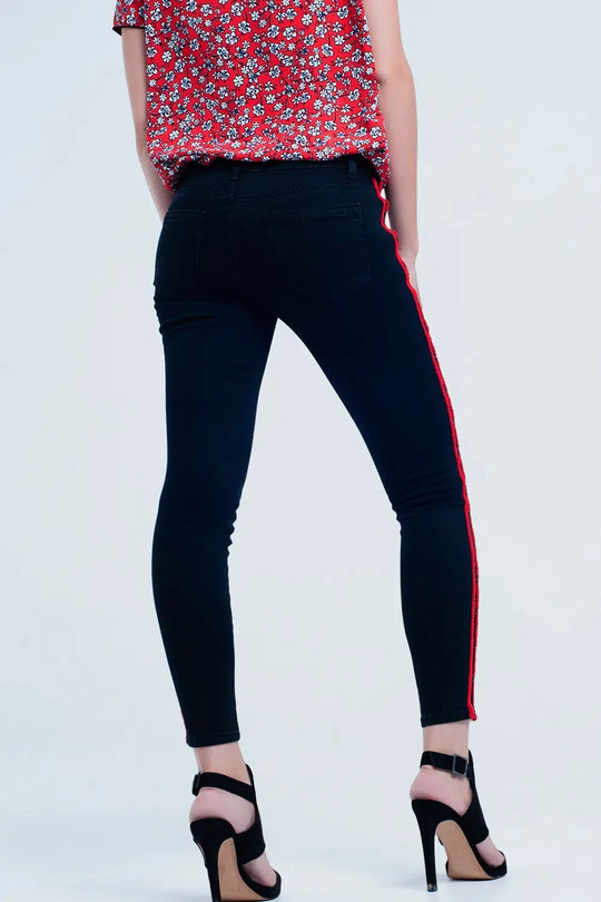 Jean noir super skinny avec œillets latéraux - Pantalons