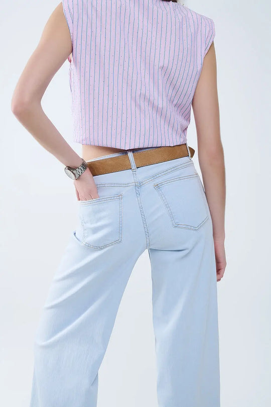Jean oversize à jambe droite délavé clair - Pantalons