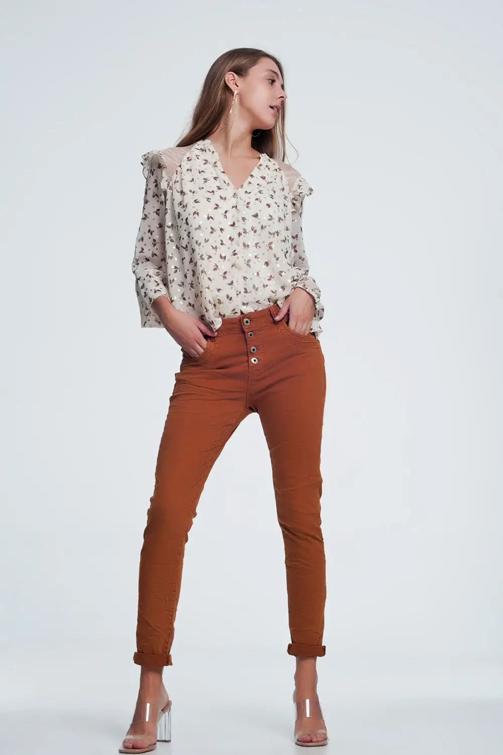 Jean relaxed à 4 boutons orange - Pantalons