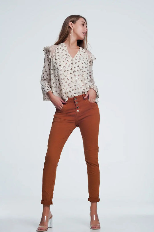 Jean relaxed à 4 boutons orange - Pantalons