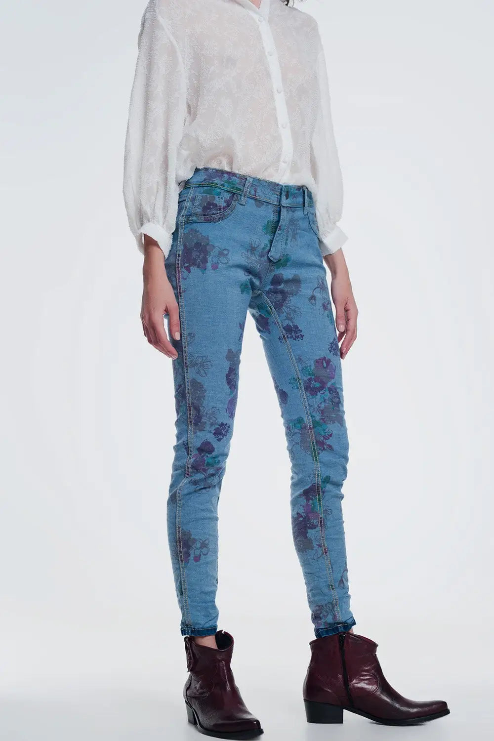 Q2 jean reversible skinny denim froissé