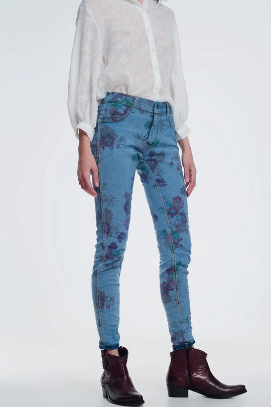 Q2 jean reversible skinny denim froissé