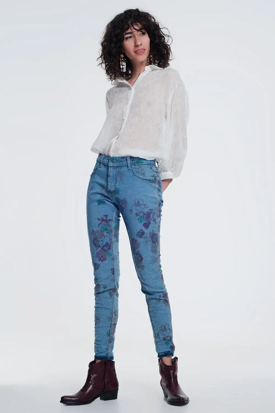 jean reversible skinny denim froissé - Pantalons