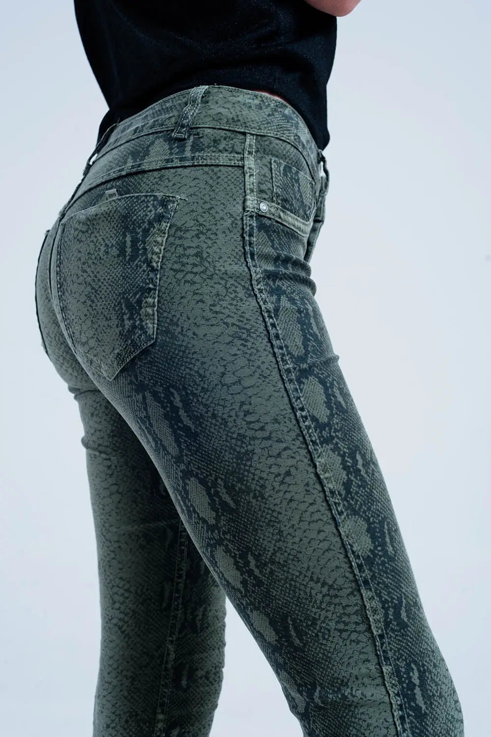 Jean réversibles vert avec imprimé serpent - Pantalons