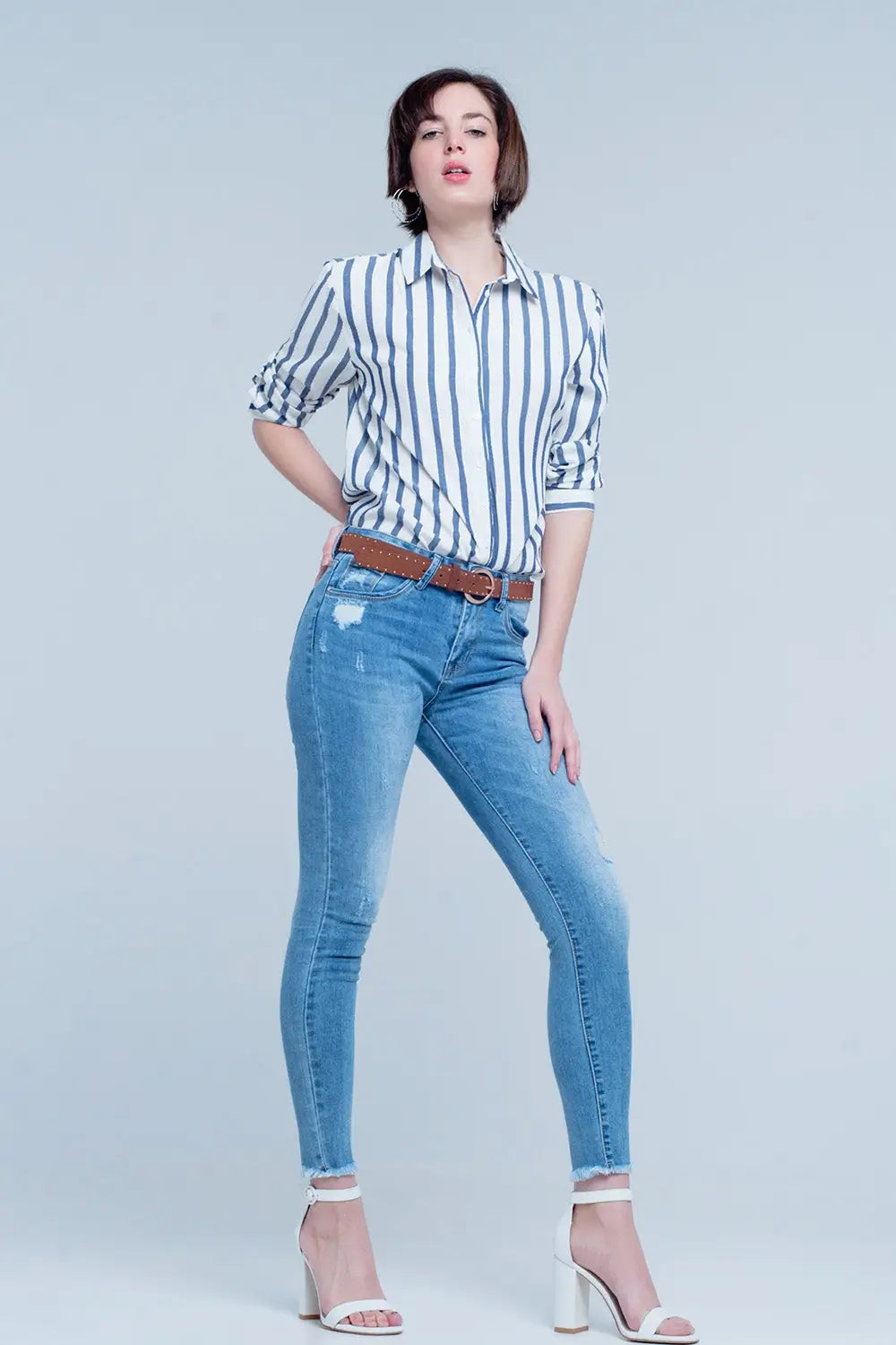 Jean skinny à délavage clair Bleu - Pantalons