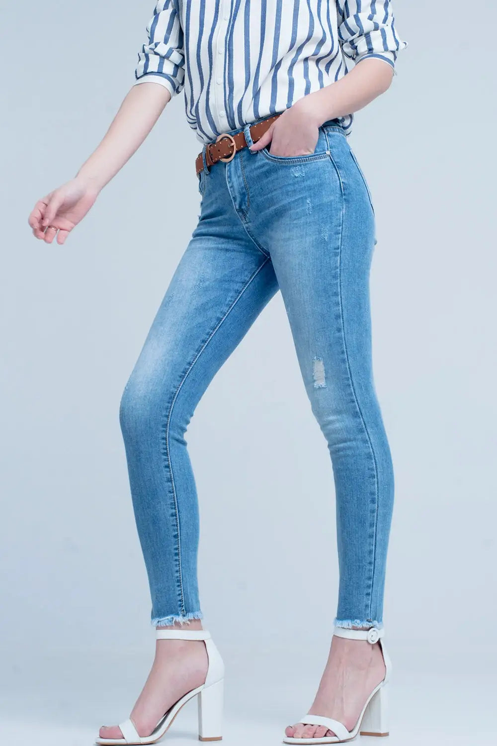 Q2 Jean skinny à délavage clair Bleu