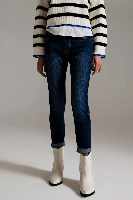 Jean skinny à lavage sombre avec élasthanne élastique - Pantalons