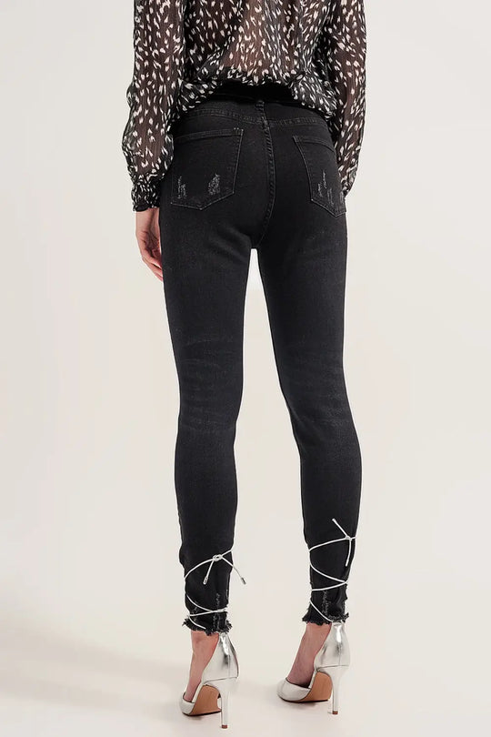 Jean skinny à ourlets bruts Noir - Pantalons