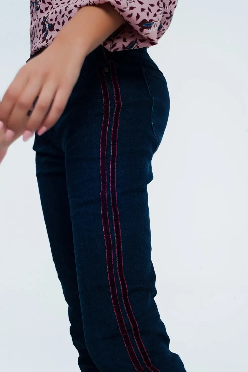 Jean skinny à rayures style sport rouge - Pantalons