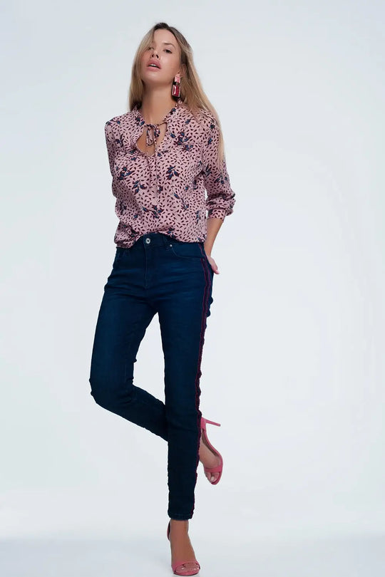 Jean skinny à rayures style sport rouge - Pantalons