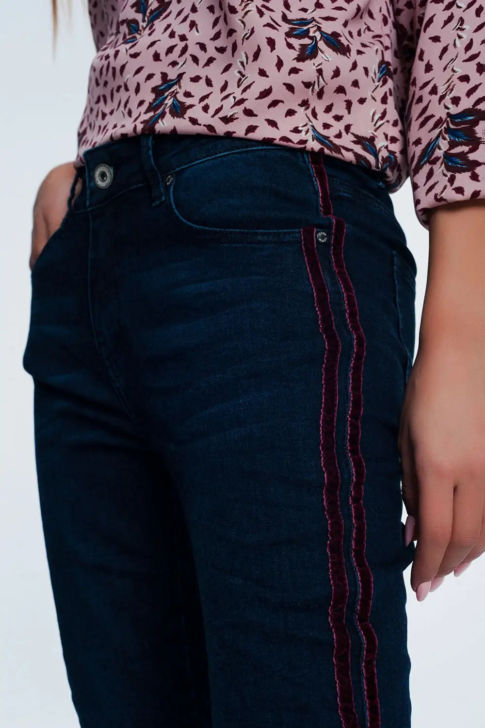 Jean skinny à rayures style sport rouge - Pantalons